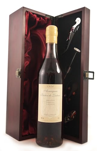 Baron de Lustrac Vintage Armagnac 1956 (70cl) in einer mit Seide ausgestatetten Geschenkbox, da zu 4 Weinaccessoires, 1 x 700ml von Baron Lustrac Armagnac