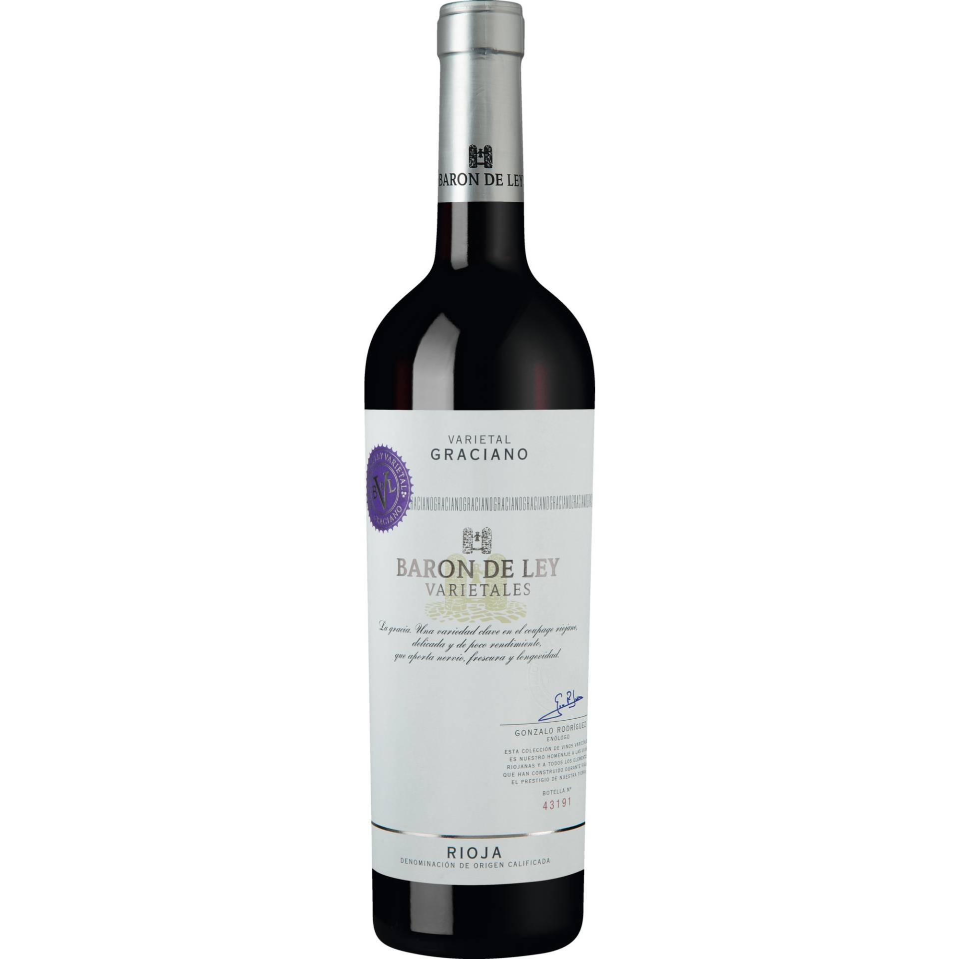 Barón de Ley Rioja Varietales Graciano, Rioja DOCa, Rioja, 2020, Rotwein Barón de Ley Rioja Varietales Graciano, Rioja DOCa, Rioja, 2020, Rotwein von Barón de Ley, S.A. Mendavia-España N.R.E. 31/41068-NA