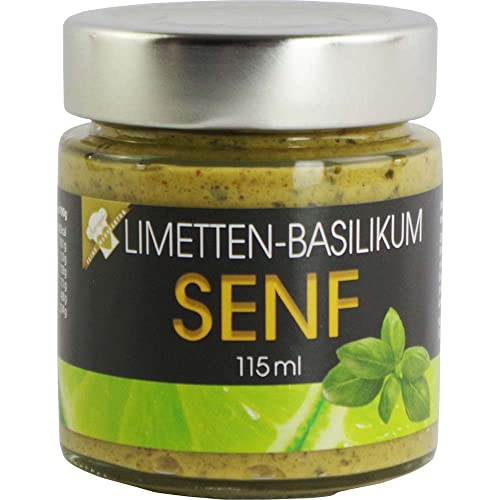 Senf Limette-Basilikum-Senf Senf m.frischem Basilikum Vegan hausgemacht BARRIQUE-Feine Manufaktur Deutschland 115mlGlas von Barrique