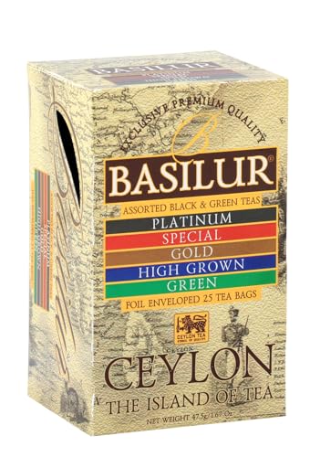 Basilur Tee Set Ceylon 5 Teesorten 2er Pack (2 x 25 Teebeutel) Schwarztee Grüntee von Basilur