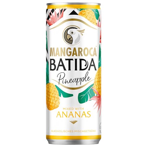 Mangaroca Batida Pineapple (1 x 0,250 l) - Alkoholisches Mischgetränk aus Kokoslikör und Ananassaft (aus Ananaskonzentrat), fruchtiger Cocktail-Genuss für Unterwegs von Batida