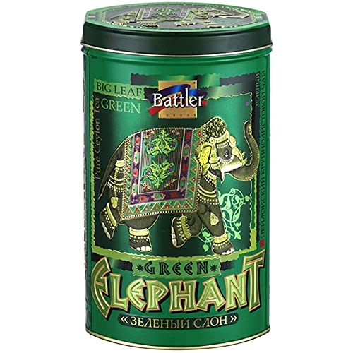 BATTLER Grüner Ceylon Tee Green Elephant lose 10er Pack (10 x 200g) Metalldose Grüntee Sri Lanka von Battler