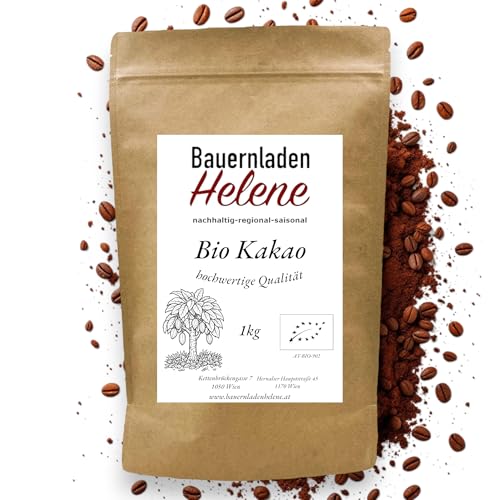 Reines Bio-Kakaopulver ohne Zucker von Bauernladen Helene – 1 kg, aus besten Kakaobohnen, Rohkakao von Bauernladen Helene