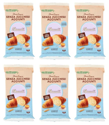 6x Bauli Cornetti Croissant Semplice Senza Zuccheri Aggiunti con Lievito Madre Croissant Ohne Zuckerzusatz mit Sauerteig Packung à 185g, Jede Packung enthält 5 Croissants à 37g von Bauli