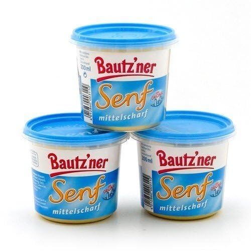 BAUTZ‘NER Senf mittelscharf - 3er Set (3x200 ml) Eimer Mittelscharfer Senf – Original Bautz‘ner Rezeptur seit 1955 – Ohne Zusatz von Konservierungsstoffen und Geschmacksverstärkern – Senf von Bautz'ner