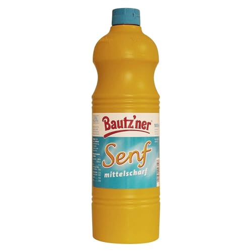 BAUTZ‘NER Senf mittelscharf – 2er Set (2x1000 ml) Flasche Mittelscharfer Senf– Original Bautz‘ner Rezeptur seit 1955 – Ohne Zusatz von Konservierungsstoffen und Geschmacksverstärkern – Senf von Bautz'ner