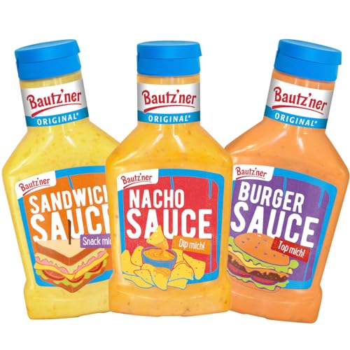 Bautz'ner – Snack Saucen Set 3x300ml Squeeze-Flaschen im Bundle – Bundle bestehend aus Sandwich-, Burger- & Nachosauce – Perfekt für Hamburger, Wraps, Nachos uvm. als Topping oder Dip von Bautz'ner