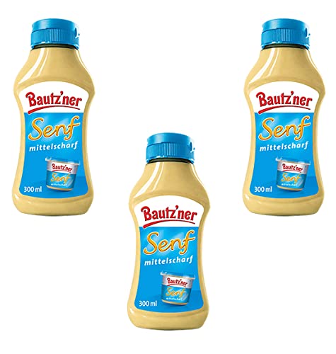 Bautzner Senf mittelscharf 3er Set (3x300ml) 900ml in Squeeze Flasche von ebaney