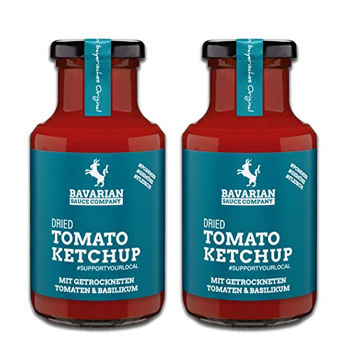 Bavarian Sauce Company Dried Tomato Ketchup 2x250 ml | Mit getrockneten Tomaten & Basilikum | Deutsche Herstellung | Lecker zu Pommes, Steak & mediterranen Speisen | Fruchtig-frischer Tomaten-Ketchup von Bavarian Sauce Company