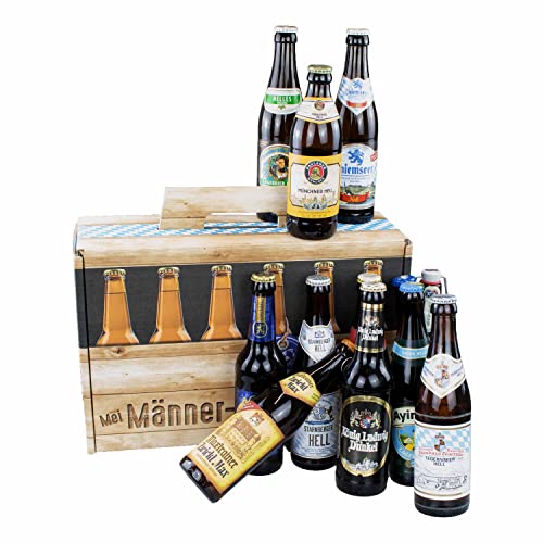 Bavariashop Bier-Geschenk "Männer-Handtasche" • 12 verschiedene bayrische Biersorten in der Bierbox als Probierset • Bier-Tasting-Set für Männer von Bavariashop