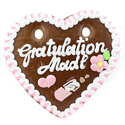 Bavariashop Lebkuchen-Herz "Gratulation Madl", 14 x 17 cm, 100 g, Handgefertigt, Geschenkidee und Mitbringsel, Lebkuchenherz von Bavariashop