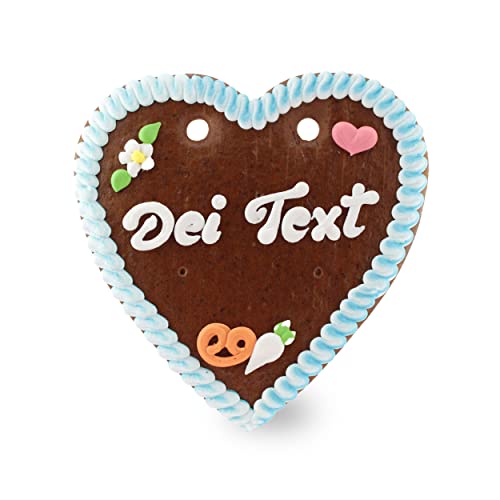 Bavariashop Oktoberfest Lebkuchenherz mit Wunschtext • Lebkuchenherzen zum selber gestalten • Lebkuchen-Herz Deko als Gastgeschenk • Größe: M, Farbe: blau von Bavariashop