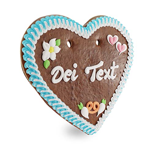 Bavariashop Oktoberfest Lebkuchenherz mit Wunschtext • Lebkuchenherzen zum selber gestalten • Lebkuchen-Herz Deko als Gastgeschenk • Größe: L, Farbe: blau von Bavariashop