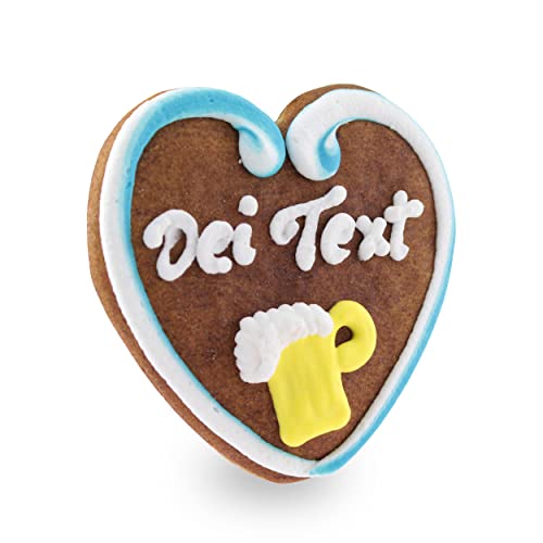 Bavariashop Oktoberfest Lebkuchenherz mit Wunschtext • Kleine Lebkuchenherzen zum selber gestalten • Lebkuchen-Herz Deko als Gastgeschenk • Größe: XS, Farbe: blau von Bavariashop