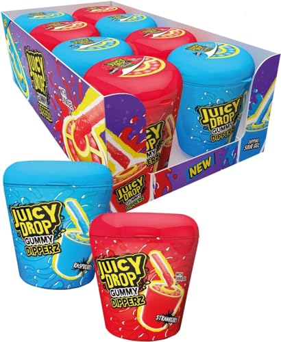 Juicy Drop Gummy Dipperz (x8 Pots | 2 flavours | Raspberry | Strawberry | Dip "N" Stix) von Bazooka
