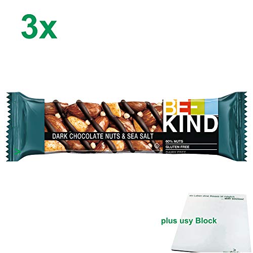 Be Kind Dark Chocolate Nuts & Sea Salt Müsliriegel Officepack (3x40g) + usy Block von BE-KIND