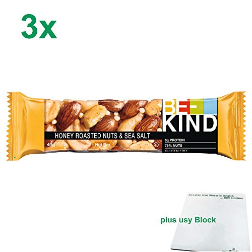 Be Kind Honey Roasted Nuts & Sea Salt Nussriegel Officepack (3x40g) + usy Block von BE-KIND