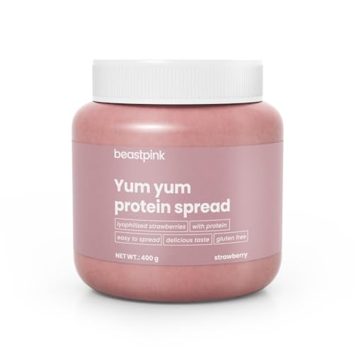 BeastPink Yum Yum Proteinaufstrich - Protein-Snack mit gefriergetrockneten Erdbeeren, Protein-Creme für Muskelwachstum, eiweißhaltiger Protein Cream Aufstrich, cremige Konsistenz, 400 g BeastPink Yum Yum Proteinaufstrich - Protein-Snack mit gefriergetrockneten Erdbeeren, Protein-Creme für Muskelwachstum, eiweißhaltiger Protein Cream Aufstrich, cremige Konsistenz, 400 g von BeastPink