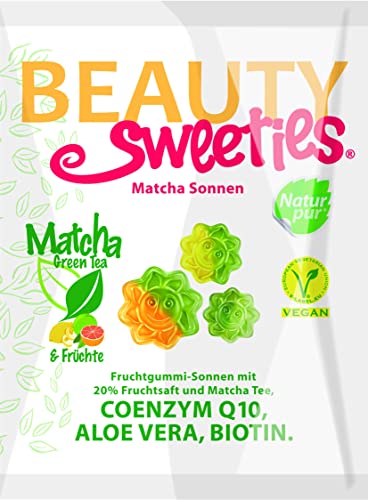 BeautySweeties Matcha-Sonnen – Fruchtig-süße & vegane Fruchtgummi-Sonnen mit 20 % Fruchtsaft und Matcha Tee - Praktisch im 125 g Beutel von BeautySweeties