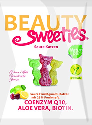 BeautySweeties Saure Katzen – Fruchtig-saure & vegane Fruchtgummi-Katzen mit 25% Fruchtsaft - Praktisch im 125 g Beutel von BeautySweeties