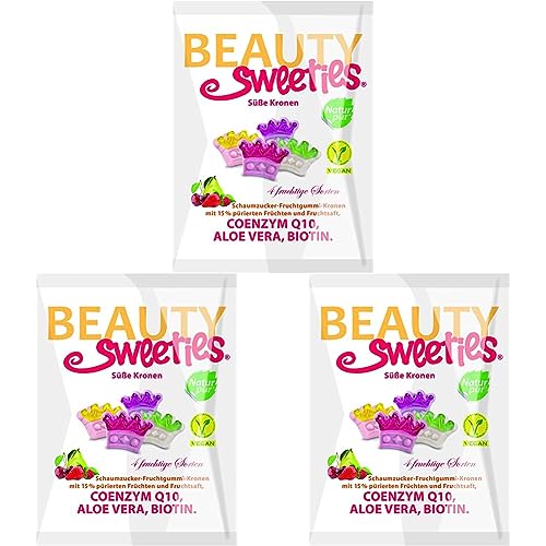 BeautySweeties Süße Kronen – Fruchtig-süße & vegane Fruchtgummi-Kronen mit 15% Fruchtmus und Fruchtsaft – Praktisch im 125 g Beutel (Packung mit 3) von BeautySweeties