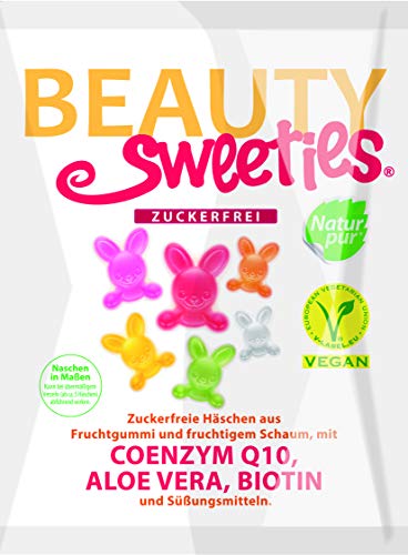 BeautySweeties Zuckerfreie Häschen – Fruchtig-süße, zuckerfreie & vegane Fruchtgummi-Häschen mit leckerem Fruchtschaum – Praktisch im 125 g Beutel von BeautySweeties
