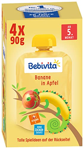 Bebivita Baby Quetschbeutel Banane in Apfel, 4er Pack ( 4 x 4 x 90g) von Bebivita