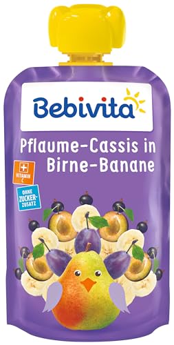 Bebivita Drück Mich Quetschbeutel, Drück Mich Pflaume-Cassis in Birne-Banane, 6er Pack (6 x 120 g) von Bebivita