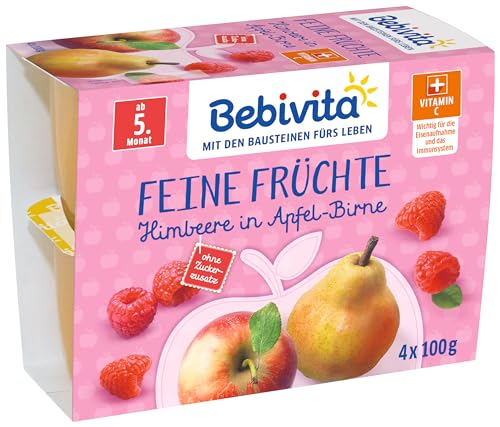 Bebivita Feine Früchte, Himbeere in Apfel-Birne, 6er Pack ( 6 x 4 x 100 g ) von Bebivita