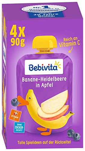 Bebivita Kinder-Spaß, Banane-Heidelbeere in Apfel, 4er Pack ( 4 x 4 x 90 g ) von Bebivita