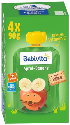 Bebivita Kinder-Spaß Frucht & Keks Apfel-Banane mit Keks, 4er Pack (4 x 4 x 90 g) von Bebivita