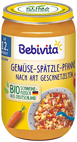Bebivita Menüs ab 12. Monat Gemüse-Spätzle-Pfanne nach Art Geschnetzeltem, 6er Pack (6 x 250g) von Bebivita