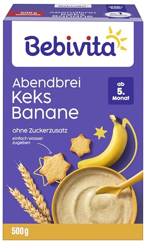 Bebivita Milchbreie ohne Zuckerzusatz Abendbrei Keks-Banane, 500g 4er Pack (4x500g) von Bebivita