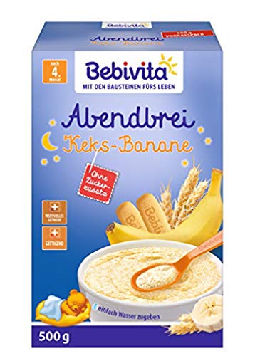 Bebivita Milchbreie ohne Zuckerzusatz-Großpackung, Abendbrei Keks-Banane, 4er Pack (4 x 500 g) von Bebivita