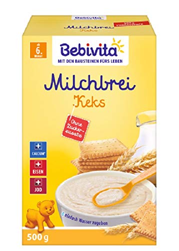 Bebivita Milchbreie ohne Zuckerzusatz-Großpackung, Milchbrei Keks, 4er Pack (4 x 500 g) von Bebivita