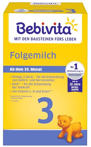 Bebivita 3 Folgemilch (4 x 500g), ab 10. Monat, mit Vitamine C und D, Omega-3 (DHA,ALA), altersgerecht sättigend von Bebivita