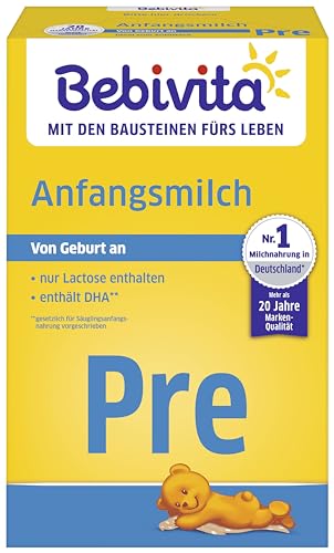 Bebivita PRE Anfangsmilch (5 x 500g), von Geburt an, enthält nur Lactose als Kohlenhydrat, gut zum Zufüttern von Bebivita