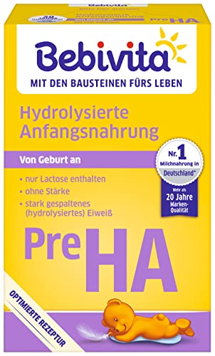 Bebivita PRE HA (5 x 500g), hydrolysierte Anfangsmilch von Geburt an, enthält nur Lactose als Kohlenhydrat, gut zum Zufüttern von Bebivita