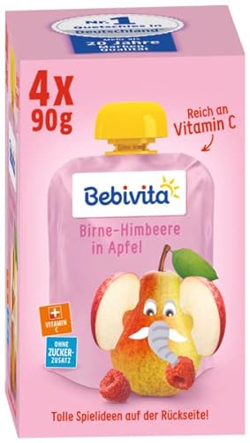 Bebivita Quetschbeutel Frucht Birne-Himbeere in Apfel, 4er Pack ( 4 x 4 x 90g) von Bebivita