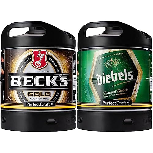 BECK'S Gold Helles Lager Bier Perfect Draft (1 x 6l) MEHRWEG Fassbier & Diebels Alt Original Altbier aus Issum am Niederrhein, Bier Perfect Draft (1 x 6l) MEHRWEG Fassbier von Beck's