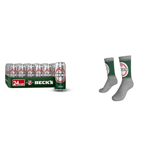Bundle aus BECK'S Pils Dosenbier, Sortenreines Dosen-Set, EINWEG (24 x 0.5 l), Pils Bier + Original BECK’S-Socken von Beck's