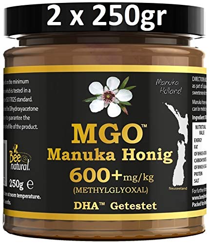 BEE NATURAL Manuka Honig MGO® 600+ 500g (= 2 x 250g) / ECHTGLAS GLAS / Manuka-Honig MGO 263 ≥ UMF 10, 300 ≥ 11, 400 420 ≥ 12, 514 ≥ 15, 550 ≥ 16, 600 ≥ 17, 696 700 720 ≥ 18, 800 ≥ 19, 829 850 ≥ 20 von Bee Natural