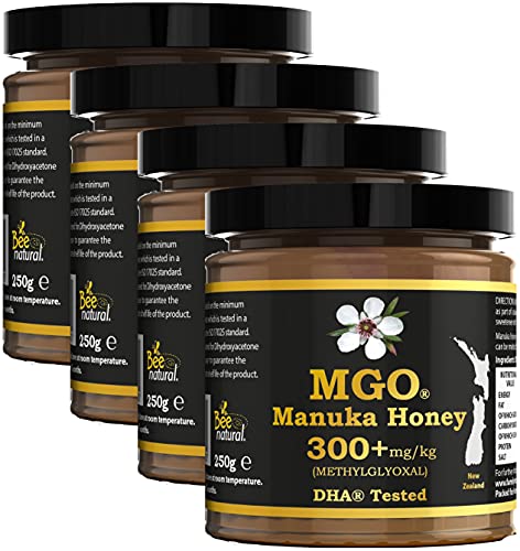 Manuka Honig BEE NATURAL MGO® 300+ 1000gr (= 4 x 250gr) / ECHTGLAS GLAS/Lieferung DE: 2-5 ARBEITSTAGEN/ManukaHonig MGO 400 ≥ UMF 12, 550 ≥ 15, 600 ≥ 16, 700 ≥ 18, 800 ≥ 19, 850 ≥ 20 von Bee Natural