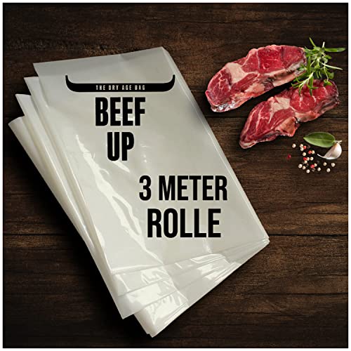 Beef Up Dry Age Reifebeutel 3 Meter Reifeschlauch für indivuduelle Gourmet Fleischstücke Dry-Aging Roastbeef Steaks veredeln ohne Reifeschrank (besonders Gastro-Bereich) von Beef Up