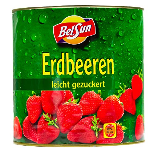 BelSun Erdbeeren leicht gezuckert - 12x 925g Dose - eingelegte Erdbeeren Erdbeer-Dose Erdbeerfrucht Erdbeere Obstkonserve vegan glutenfrei schonend verarbeitet von BelSun