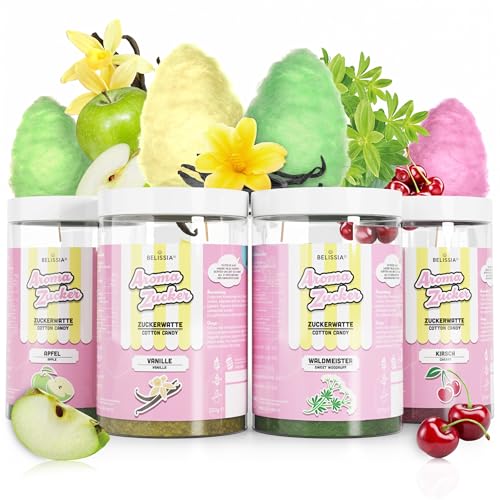 Belissia Aroma Zucker | 4 x 250g Set Zuckerwatte-Zucker | Waldmeister, Vanille, Kirsche, Apfel | Made in Germany | Vielseitiger Aromazucker für Desserts, Getränke und mehr Belissia Aroma Zucker | 4 x 250g Set Zuckerwatte-Zucker | Waldmeister, Vanille, Kirsche, Apfel | Made in Germany | Vielseitiger Aromazucker für Desserts, Getränke und mehr von Belissia
