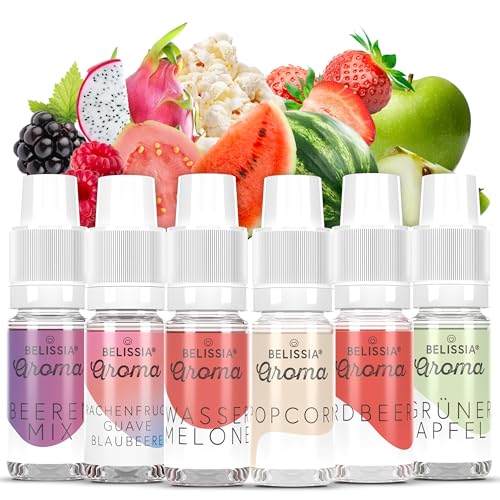 Belissia Best Of Lebensmittelaroma Set – Hochdosiertes Lebensmittel Aroma 6x10ml. Zur Verwendung in Lebensmitteln & Getränken, für Vernebler, Nebelmaschinen, Diffuser u. v. m. von Belissia