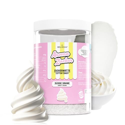 Belissia 250g Zuckerwatte Zucker mit Süße Sahne Geschmack | Intensiver Aromazucker für jede Zuckerwattemaschine | Geeignet für Dessert, Popcorn, Kratzeis, Slush, Cocktails uvm. von Belissia