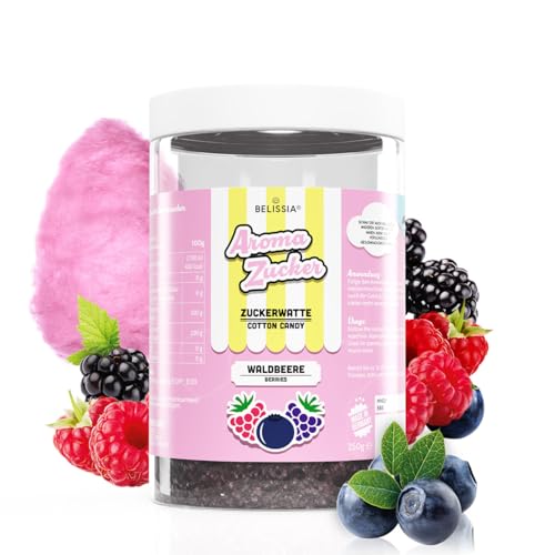 Belissia Aromazucker | 250g Zuckerwatte Zucker mit Waldbeer Geschmack | Intensiver Aromazucker für jede Zuckerwattemaschine | Geeignet für Dessert, Popcorn, Kratzeis, Slush, Cocktails uvm. von Belissia