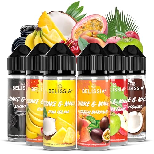 Belissia Shake and Make - Set-Exotisch | Hochdosiertes Lebensmittel Aroma 6x10 ml mit praktischer Schüttelflasche zum mischen. Zur Verwendung in Lebensmitteln von Belissia